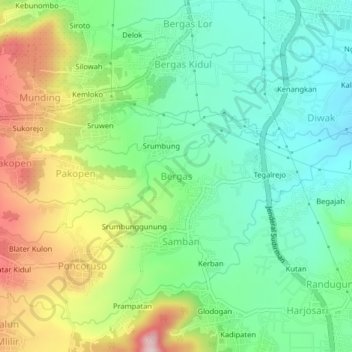 Bergas topographic map, elevation, terrain