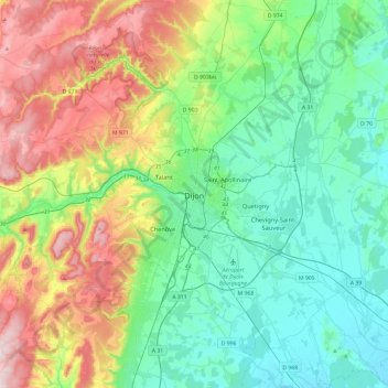 Dijon topographic map, elevation, terrain