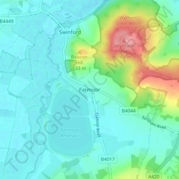Farmoor topographic map, elevation, terrain