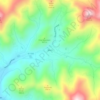 Beech topographic map, elevation, terrain