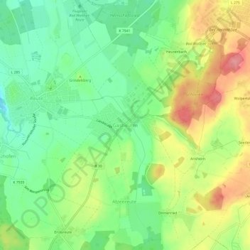 Gaisbeuren topographic map, elevation, terrain