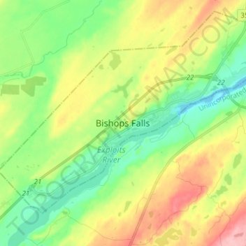 Bishops Falls topographic map, elevation, terrain