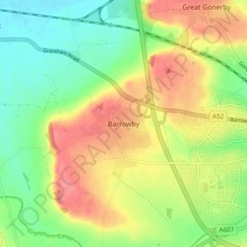 Barrowby topographic map, elevation, terrain