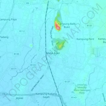 Mata Ayer topographic map, elevation, terrain