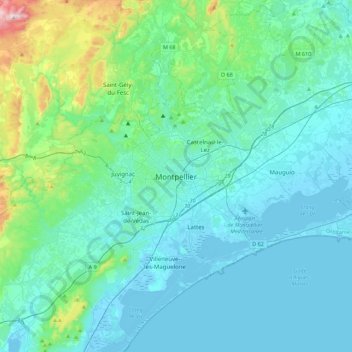 Montpellier topographic map, elevation, terrain