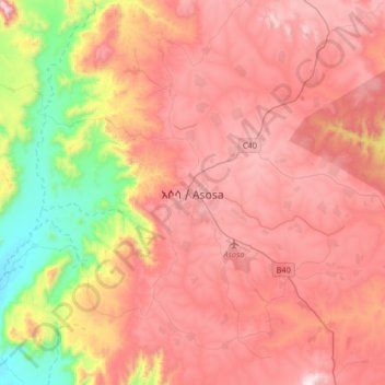 Asosa topographic map, elevation, terrain