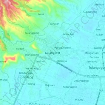 Kalangbret topographic map, elevation, terrain