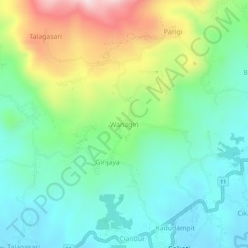 Wanagiri topographic map, elevation, terrain