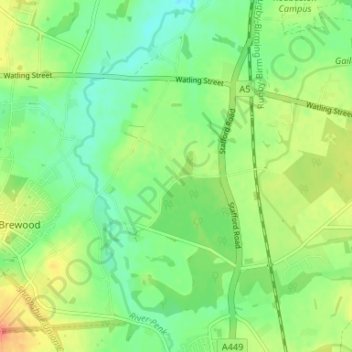 Crateford topographic map, elevation, terrain