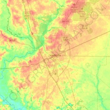 Valdosta topographic map, elevation, terrain