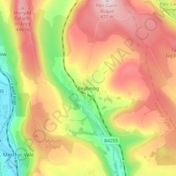 Bedlinog topographic map, elevation, terrain