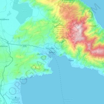 Volos topographic map, elevation, terrain