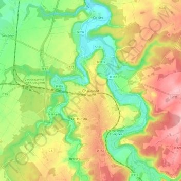 Chaumont topographic map, elevation, terrain