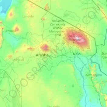 Maji ya Chai Ward topographic map, elevation, terrain