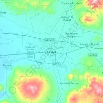 Celaya topographic map, elevation, terrain