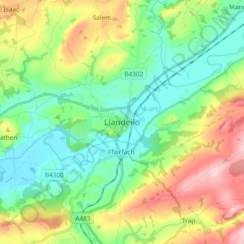 Llandeilo topographic map, elevation, terrain
