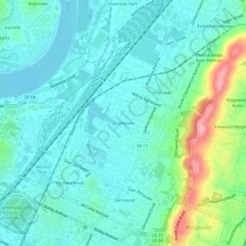Bushtown topographic map, elevation, terrain