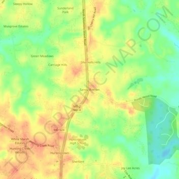 Sandy Bottom topographic map, elevation, terrain