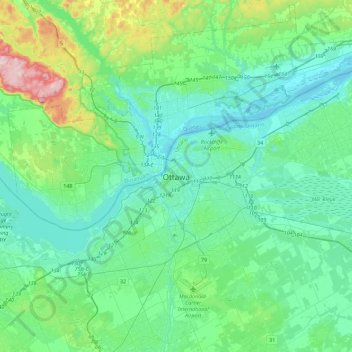 Ottawa topographic map, elevation, terrain