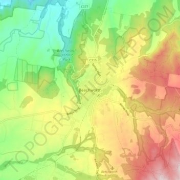 Beechworth topographic map, elevation, terrain