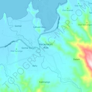 Kecamatan Alas topographic map, elevation, terrain