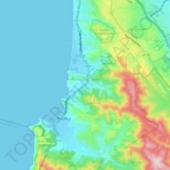 Pacifica topographic map, elevation, terrain