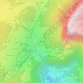 Les Bouvards topographic map, elevation, terrain