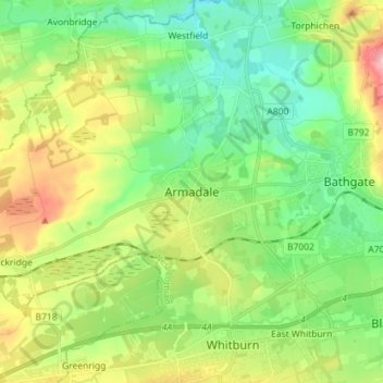 Armadale topographic map, elevation, terrain