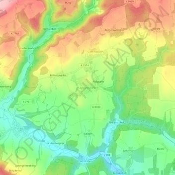 Happenweiler topographic map, elevation, terrain