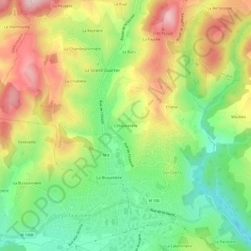 L'Onzonnière topographic map, elevation, terrain