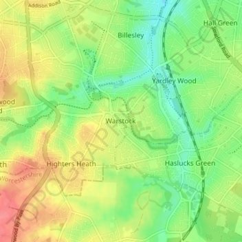 Warstock topographic map, elevation, terrain