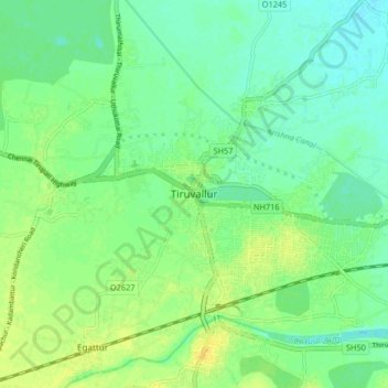 Tiruvallur topographic map, elevation, terrain