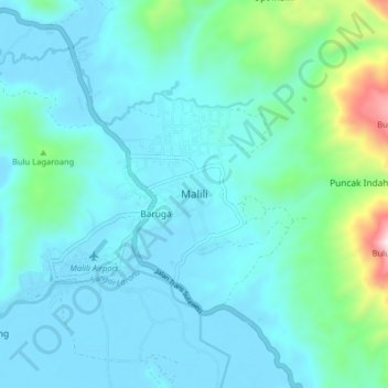 Malili topographic map, elevation, terrain
