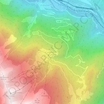 Les Karellis topographic map, elevation, terrain