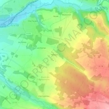 Margnac topographic map, elevation, terrain