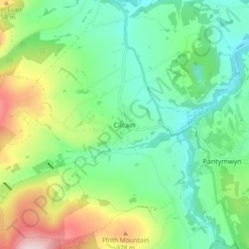 Cilcain topographic map, elevation, terrain