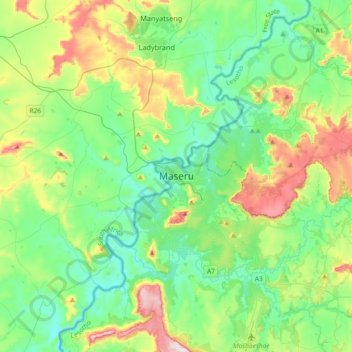 Maseru topographic map, elevation, terrain