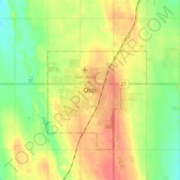 Olds topographic map, elevation, terrain