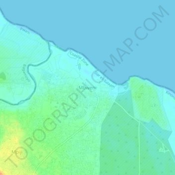 Mbweni topographic map, elevation, terrain