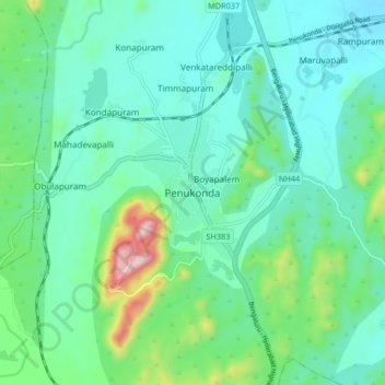 Penukonda topographic map, elevation, terrain