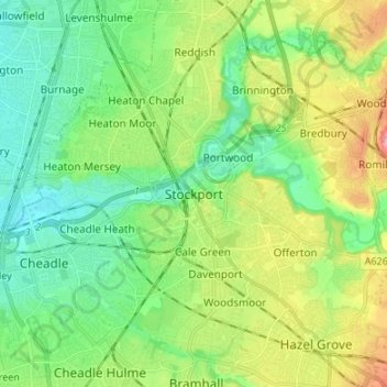 Stockport topographic map, elevation, terrain