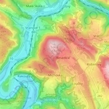 Rovně topographic map, elevation, terrain