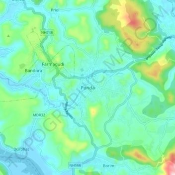 Ponda topographic map, elevation, terrain