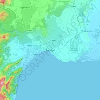 Antalya topographic map, elevation, terrain