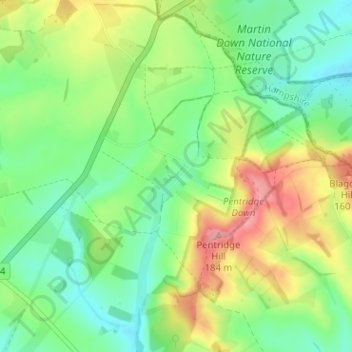 Pentridge topographic map, elevation, terrain