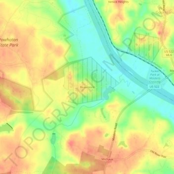 Beaumont topographic map, elevation, terrain