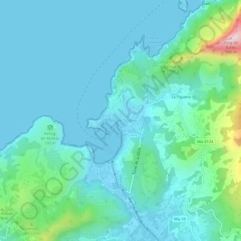 Port de Sóller topographic map, elevation, terrain