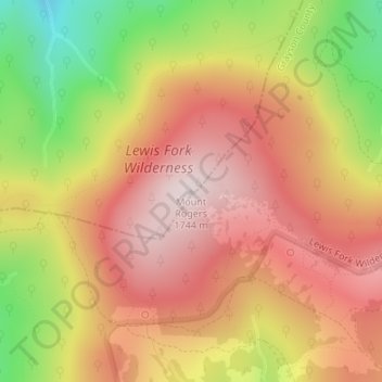 Mount Rogers topographic map, elevation, terrain