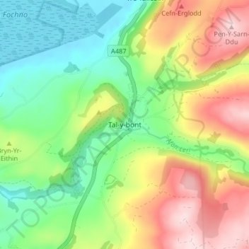 Tal-y-bont topographic map, elevation, terrain