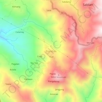 Bayabas topographic map, elevation, terrain